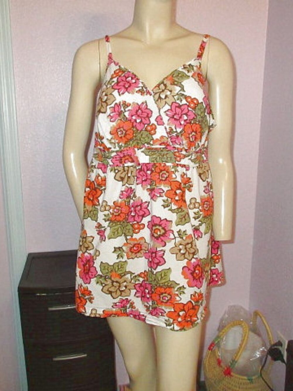 Cato Floral Babydoll Tank Top Size 20 2X Smocked Cotton Tunic Cottagecore Boho